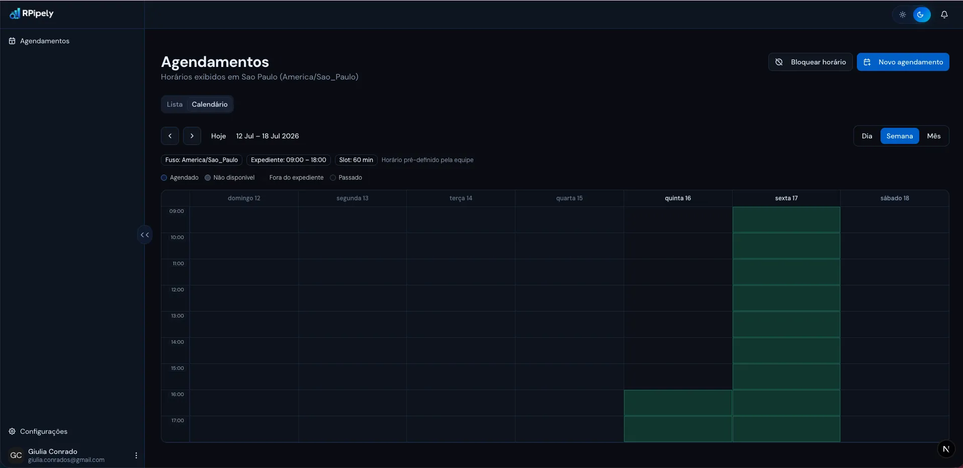 Appointments calendar automatically filled by the platform